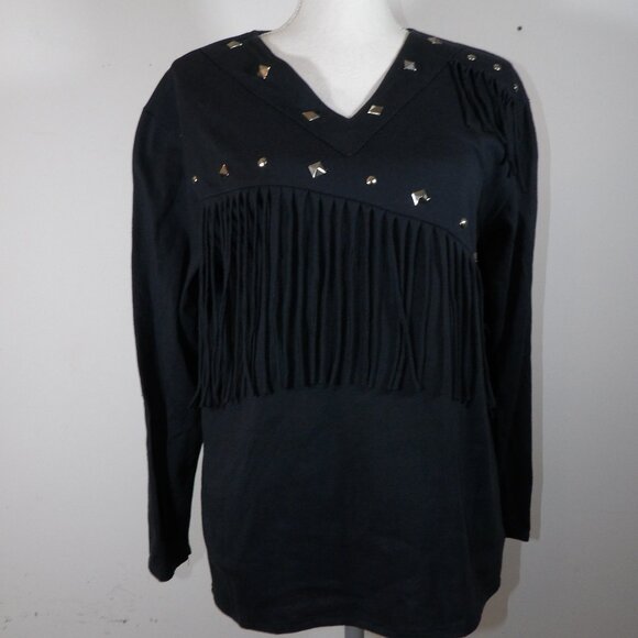 Sas'Sa Tops - Vintage Sas'Sa Western Fringe Shirt Womens Black with Studs